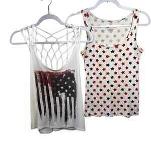Patriotic American Flag Tank Top Lot Womens SZ S Strappy Racerback Y2K Festival